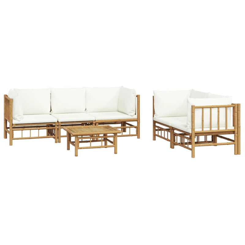 6 Piece Garden Lounge Set with Cream White Cushions  Bamboo Payday Deals