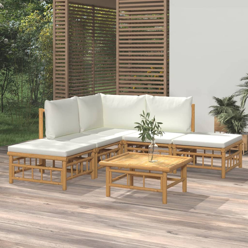 6 Piece Garden Lounge Set with Cream White Cushions  Bamboo Payday Deals