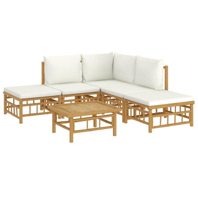6 Piece Garden Lounge Set with Cream White Cushions  Bamboo Payday Deals