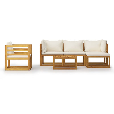 6 Piece Garden Lounge Set with Cushion Cream Solid Acacia Wood Payday Deals