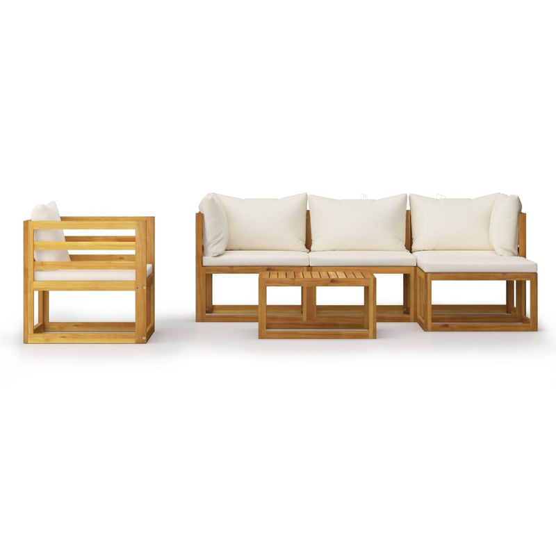6 Piece Garden Lounge Set with Cushion Cream Solid Acacia Wood Payday Deals