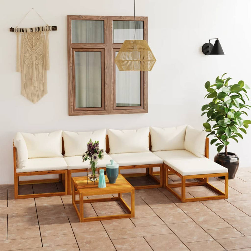 6 Piece Garden Lounge Set with Cushion Cream Solid Acacia Wood Payday Deals