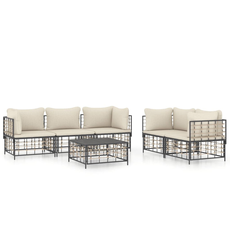 6 Piece Garden Lounge Set with Cushions Anthracite Poly Rattan Payday Deals