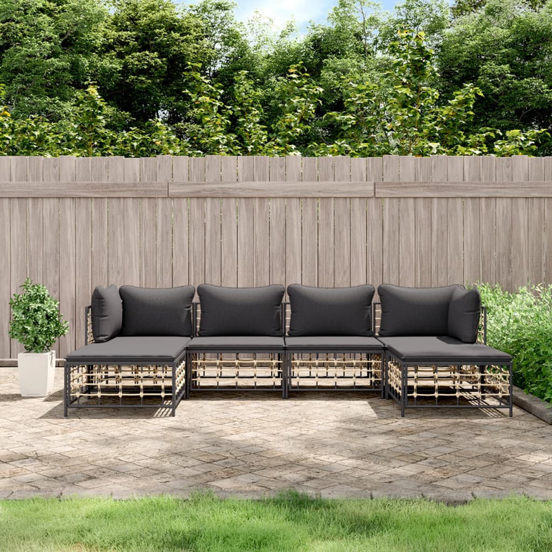 6 Piece Garden Lounge Set with Cushions Anthracite Poly Rattan Payday Deals