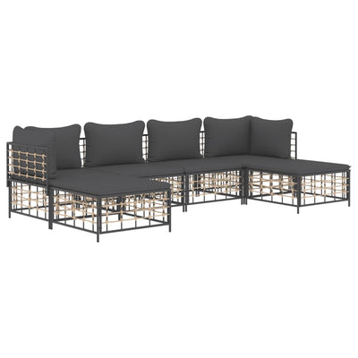 6 Piece Garden Lounge Set with Cushions Anthracite Poly Rattan Payday Deals