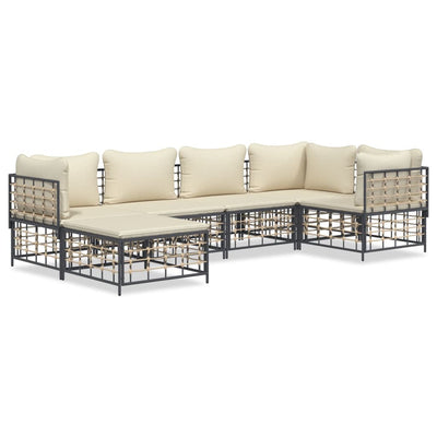 6 Piece Garden Lounge Set with Cushions Anthracite Poly Rattan Payday Deals