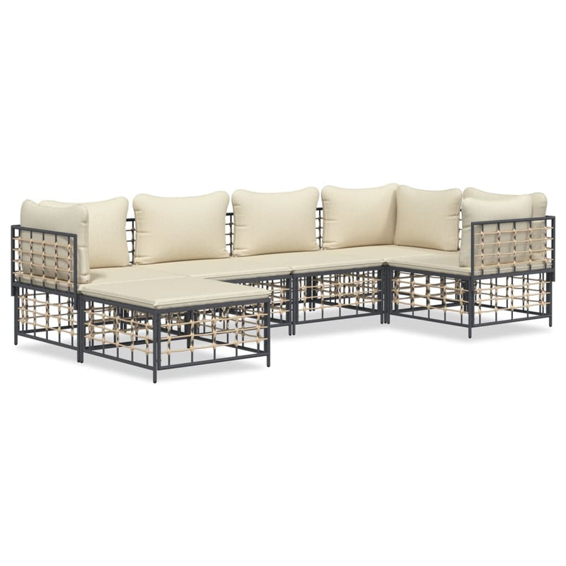 6 Piece Garden Lounge Set with Cushions Anthracite Poly Rattan Payday Deals