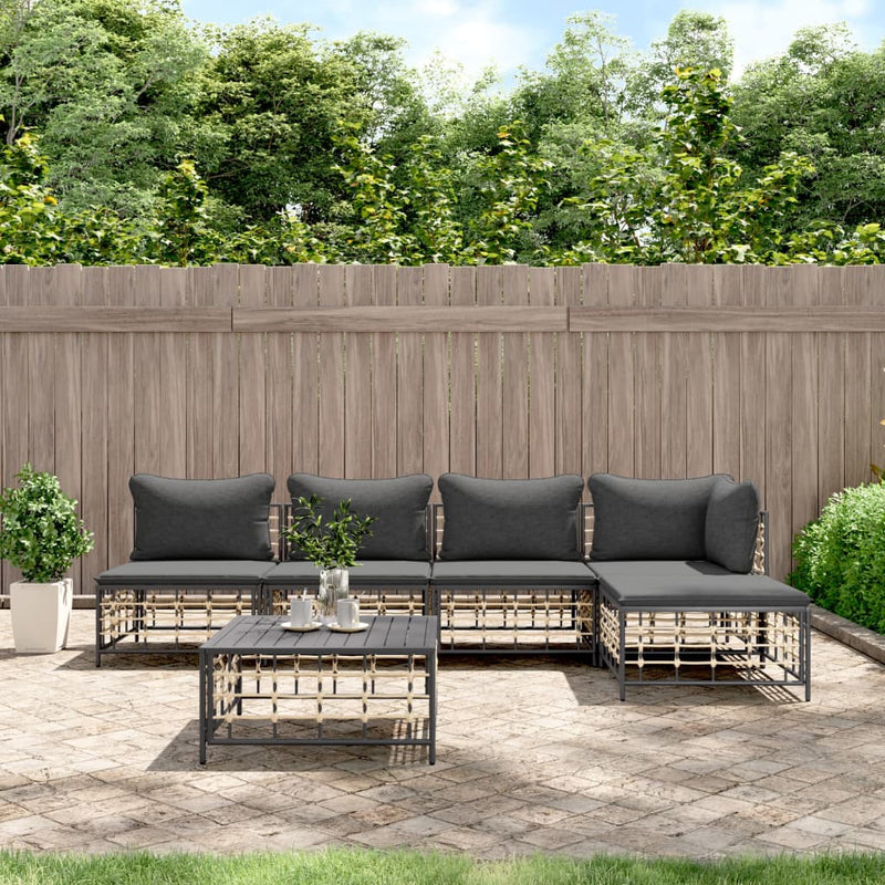 6 Piece Garden Lounge Set with Cushions Anthracite Poly Rattan Payday Deals