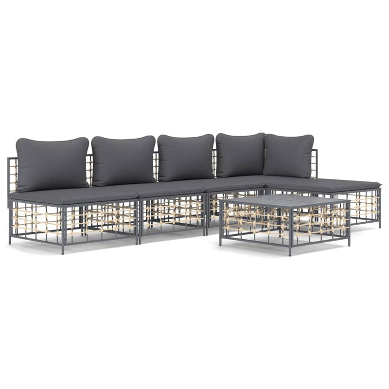 6 Piece Garden Lounge Set with Cushions Anthracite Poly Rattan Payday Deals