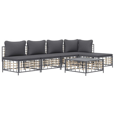6 Piece Garden Lounge Set with Cushions Anthracite Poly Rattan Payday Deals