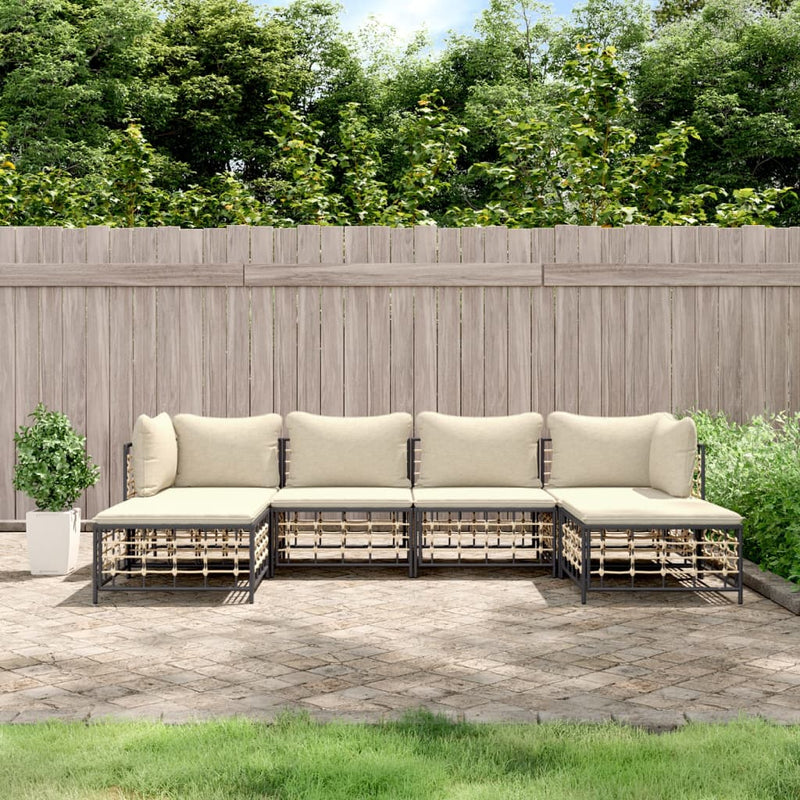 6 Piece Garden Lounge Set with Cushions Anthracite Poly Rattan Payday Deals