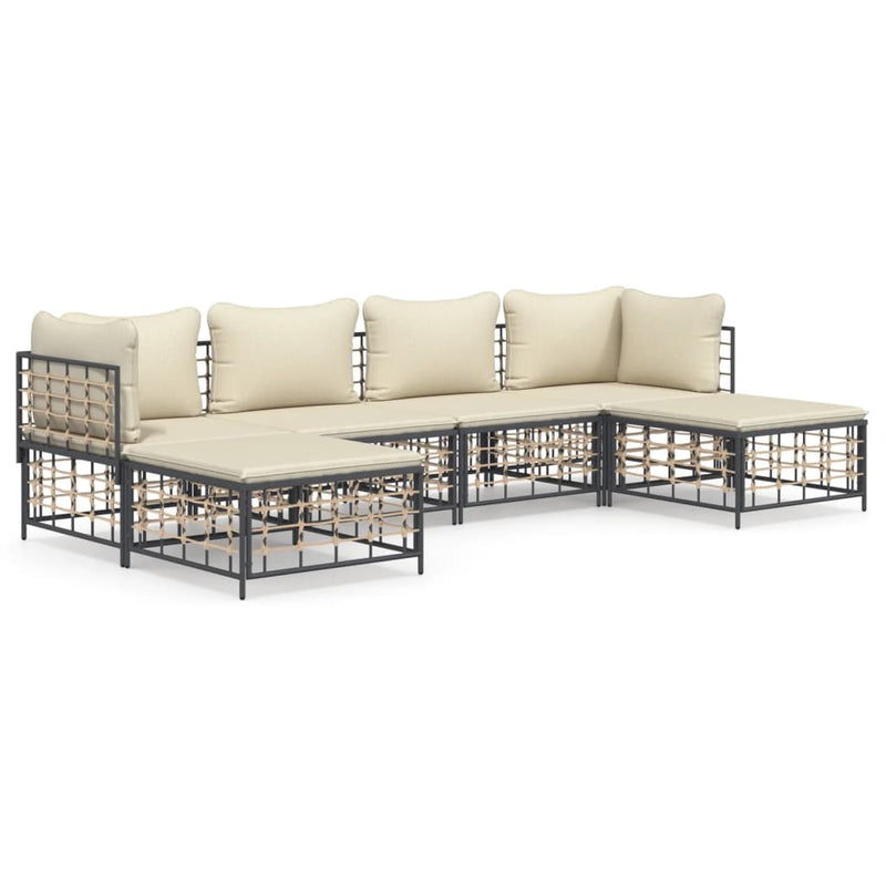 6 Piece Garden Lounge Set with Cushions Anthracite Poly Rattan Payday Deals