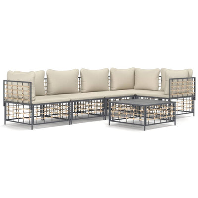 6 Piece Garden Lounge Set with Cushions Anthracite Poly Rattan Payday Deals