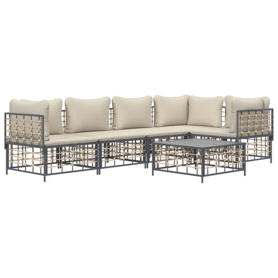 6 Piece Garden Lounge Set with Cushions Anthracite Poly Rattan Payday Deals