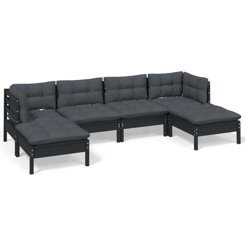 6 Piece Garden Lounge Set with Cushions Black Pinewood Payday Deals