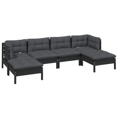 6 Piece Garden Lounge Set with Cushions Black Pinewood Payday Deals