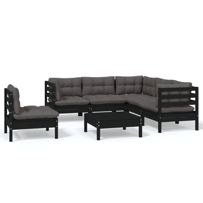 6 Piece Garden Lounge Set with Cushions Black Pinewood Payday Deals