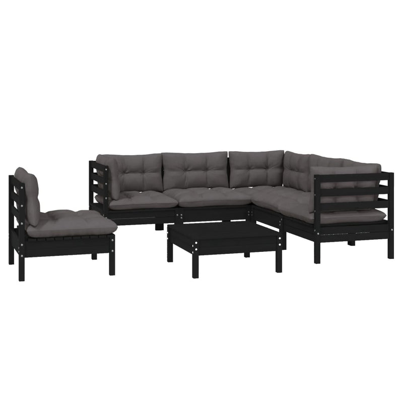 6 Piece Garden Lounge Set with Cushions Black Pinewood Payday Deals