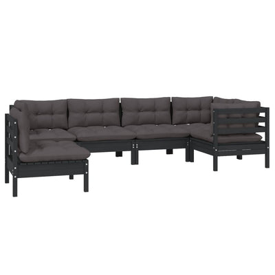 6 Piece Garden Lounge Set with Cushions Black Pinewood Payday Deals