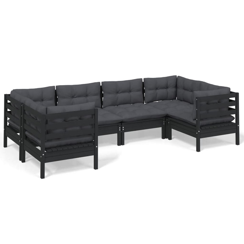 6 Piece Garden Lounge Set with Cushions Black Pinewood Payday Deals