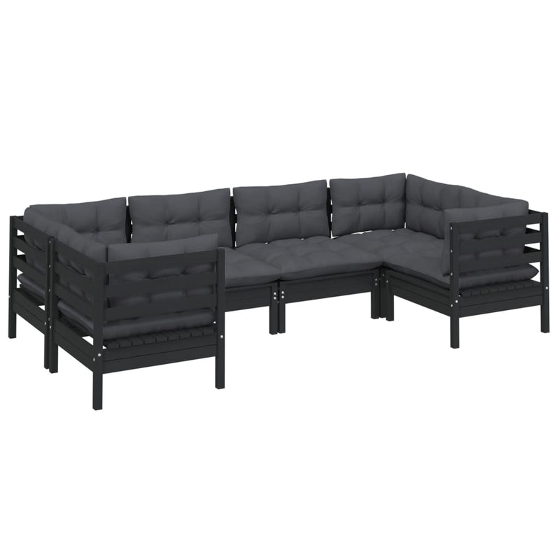 6 Piece Garden Lounge Set with Cushions Black Pinewood Payday Deals