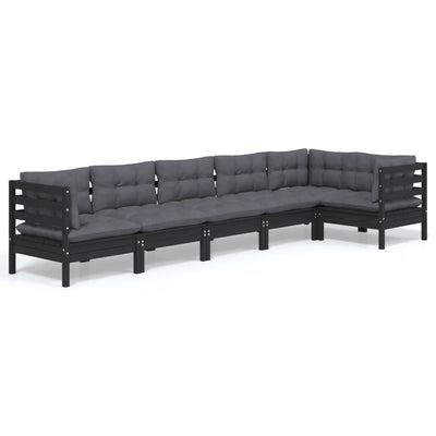 6 Piece Garden Lounge Set with Cushions Black Pinewood Payday Deals