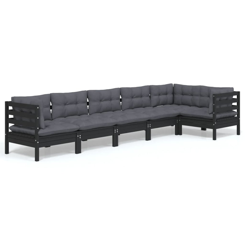 6 Piece Garden Lounge Set with Cushions Black Pinewood Payday Deals