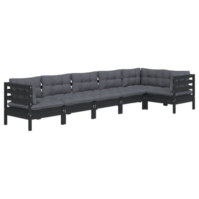 6 Piece Garden Lounge Set with Cushions Black Pinewood Payday Deals