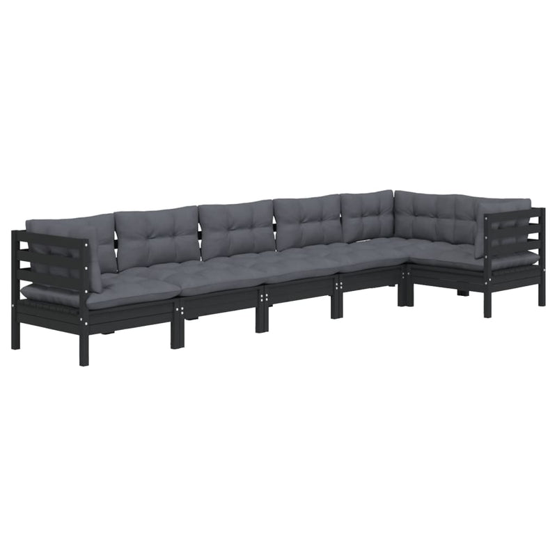 6 Piece Garden Lounge Set with Cushions Black Pinewood Payday Deals