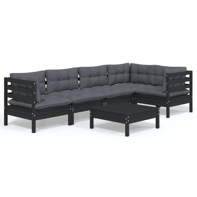 6 Piece Garden Lounge Set with Cushions Black Pinewood Payday Deals