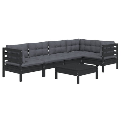 6 Piece Garden Lounge Set with Cushions Black Pinewood Payday Deals