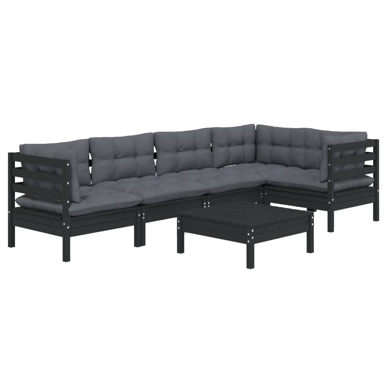 6 Piece Garden Lounge Set with Cushions Black Pinewood Payday Deals