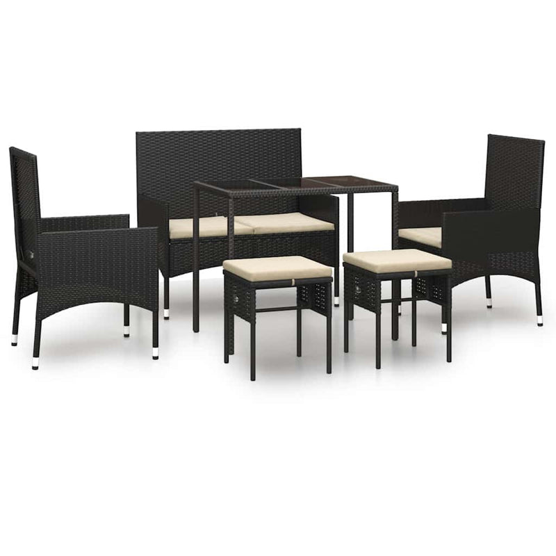 6 Piece Garden Lounge Set with Cushions Black Poly Rattan Payday Deals