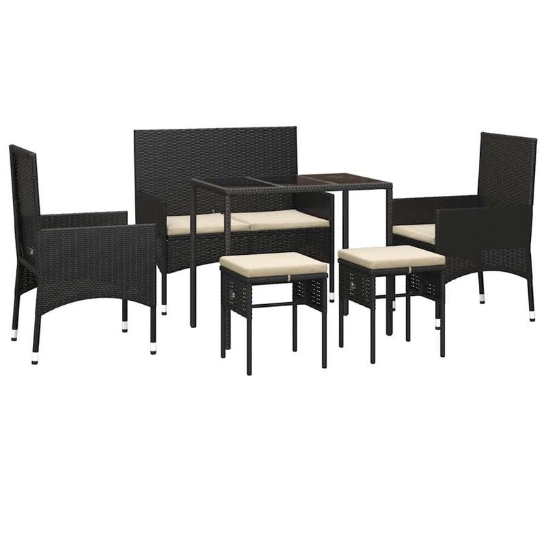6 Piece Garden Lounge Set with Cushions Black Poly Rattan Payday Deals