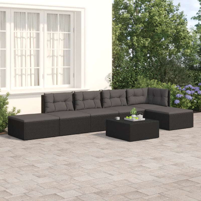 6 Piece Garden Lounge Set with Cushions Black Poly Rattan Payday Deals