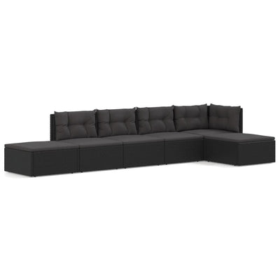 6 Piece Garden Lounge Set with Cushions Black Poly Rattan Payday Deals