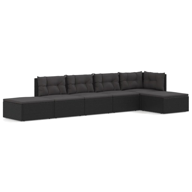 6 Piece Garden Lounge Set with Cushions Black Poly Rattan Payday Deals