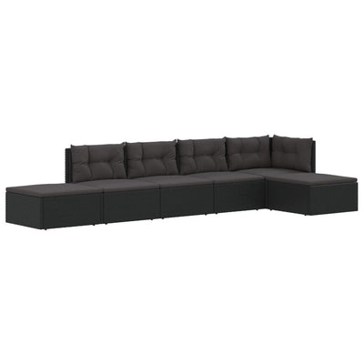 6 Piece Garden Lounge Set with Cushions Black Poly Rattan Payday Deals