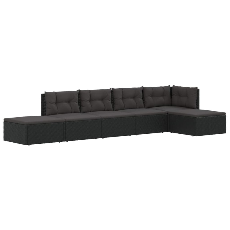 6 Piece Garden Lounge Set with Cushions Black Poly Rattan Payday Deals