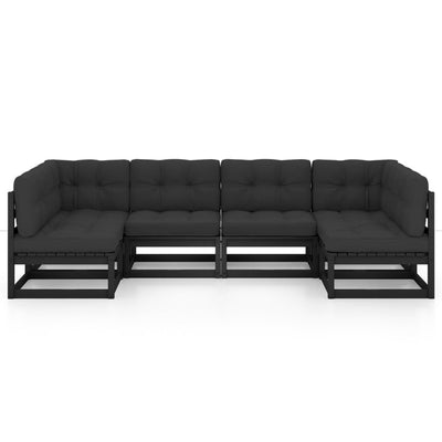 6 Piece Garden Lounge Set with Cushions Black Solid Pinewood Payday Deals