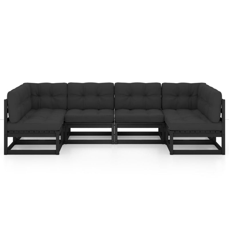 6 Piece Garden Lounge Set with Cushions Black Solid Pinewood Payday Deals