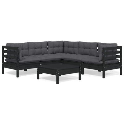 6 Piece Garden Lounge Set with Cushions Black Solid Pinewood Payday Deals