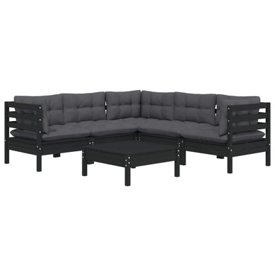 6 Piece Garden Lounge Set with Cushions Black Solid Pinewood Payday Deals