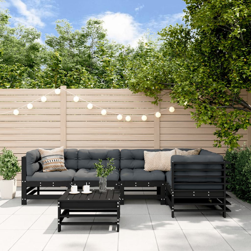 6 Piece Garden Lounge Set with Cushions Black Solid Wood Payday Deals
