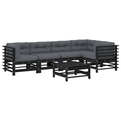 6 Piece Garden Lounge Set with Cushions Black Solid Wood Payday Deals