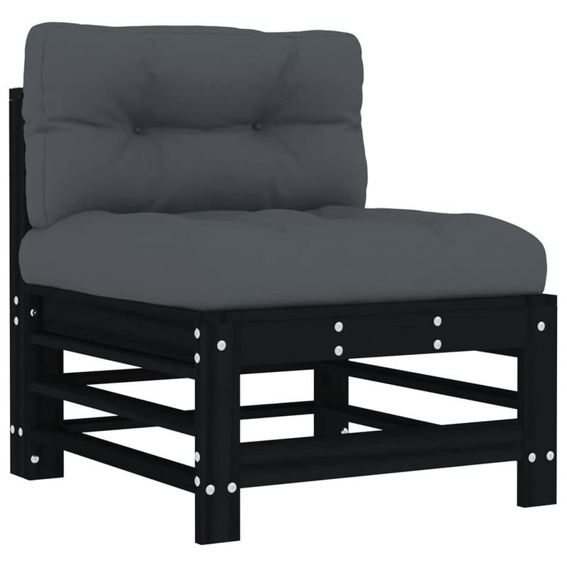 6 Piece Garden Lounge Set with Cushions Black Solid Wood Payday Deals