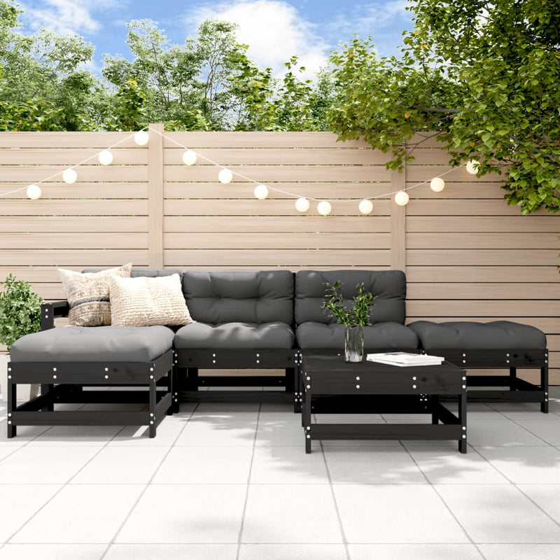 6 Piece Garden Lounge Set with Cushions Black Solid Wood Payday Deals