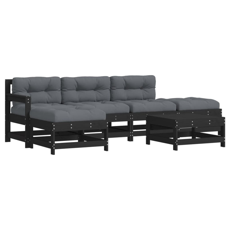 6 Piece Garden Lounge Set with Cushions Black Solid Wood Payday Deals
