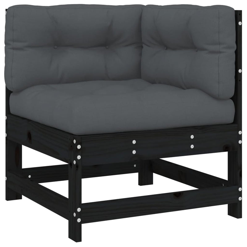 6 Piece Garden Lounge Set with Cushions Black Solid Wood Payday Deals