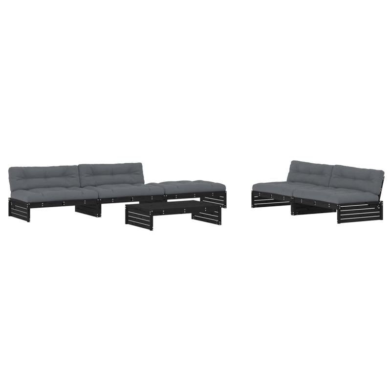 6 Piece Garden Lounge Set with Cushions Black Solid Wood Payday Deals
